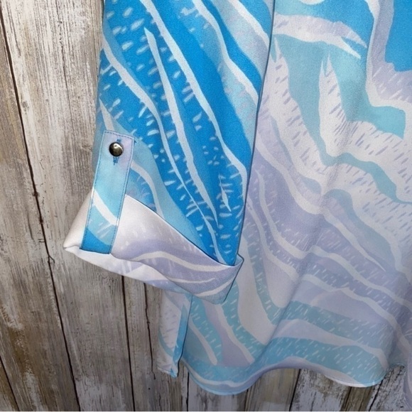 JM Collection Blue Button Down Blouse - Picture 4 of 6